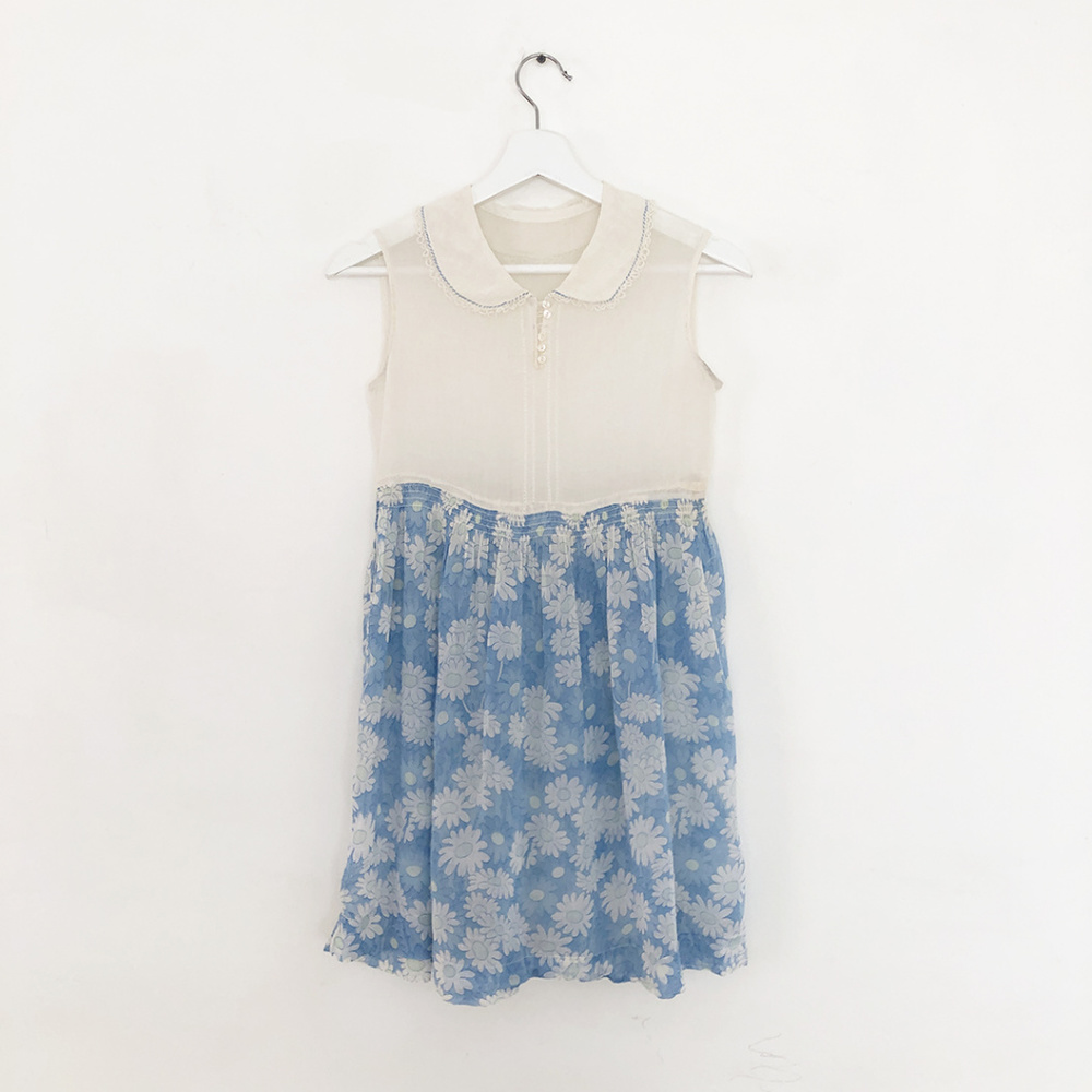 vintage 20s floral daisy cotton dress batiste XS